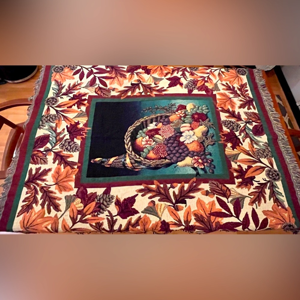 Vintage Autumn Harvest Thanksgiving Cornucopia Blanket Throw